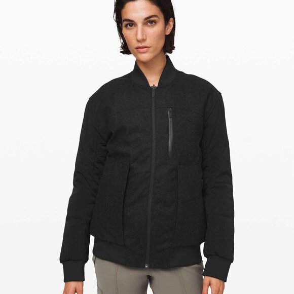 * NWT Lululemon Roam Far Wool Bomber Black / Heathered Black Size 4 - Picture 1 of 13
